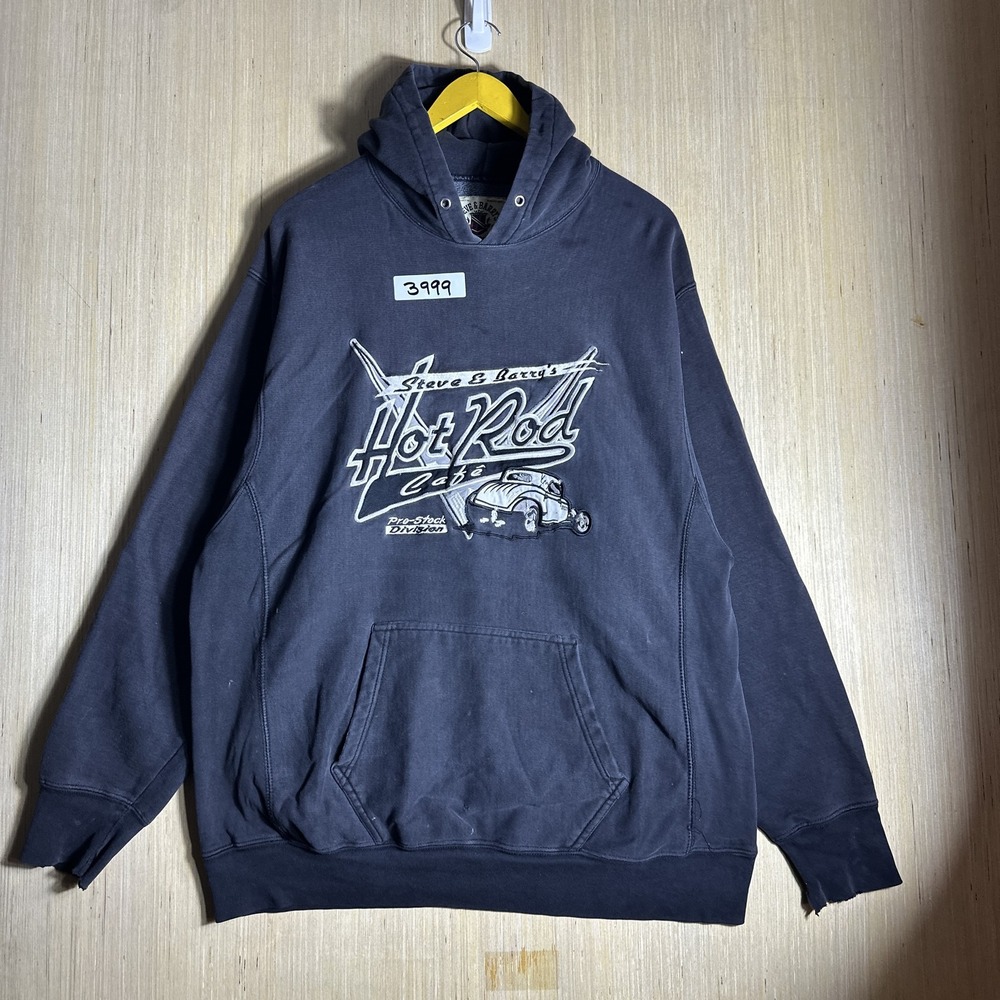 Vintage 90s Steve & Barry's Hot Rod Cafe Property of Hoodie Sweatshirt Black L